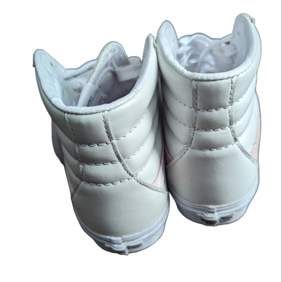 Vans SK8 Classic Hi High White Leather Powder Pink Stripe Skate Shoes - Picture 3 of 10